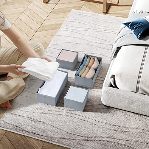 DIMJ Drawer Organizers Clothes, Set of 4 Dresser Organizer Bins, Fabric Closet Organizers and Storage, Shallow Drawer Dividers for Nursery, Clothing, Baby Clothes, Socks, Underwears, Tie (Grey) - color: Gray, size: 4 Pack