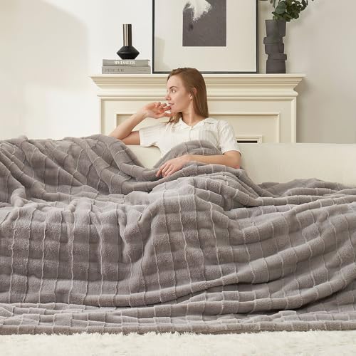 Cozy Bliss Fluffy Faux Fur Throw Blanket for Couch,Warm Cozy Soft Grey Throw Blankets for Sofa Bed Living Room,50x60 Inches - color: Grey, size: Throw(50" x 60")