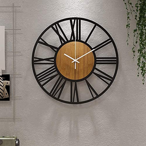 1st owned Wall Clocks for Living Room Decor,16" Vintage,Round Silent Non Ticking,Black Metal,Modern Wood Clocks for Home Bedroom,Kitchen,Garden,Office,Cafe,Modern Wall Decoration -Roman Numerals - color: Black-roman Numerals, size: 16 Inch