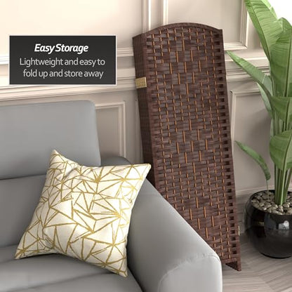 Red Lantern 4 ft. Short Diamond Weave Fiber Folding Screen - Dark Mocha - 6 Panel - color: Dark Mocha, size: 6 Panel
