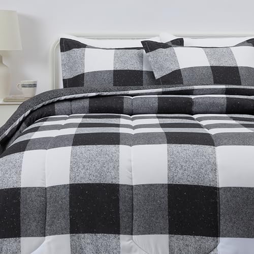 Amazon Basics Lightweight Microfiber Comforter Set, 3-Piece, Black/White Checkerboard, Full/Queen - color: Checkerboard Pattern, Black/White, size: Queen/Full
