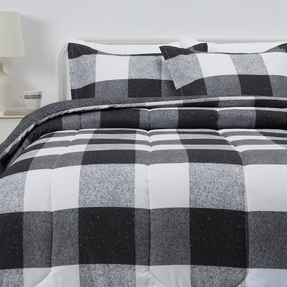 Amazon Basics Lightweight Microfiber Comforter Set, 3-Piece, Black/White Checkerboard, Full/Queen - color: Checkerboard Pattern, Black/White, size: Queen/Full