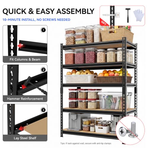 3000LBS Storage Rack,5-Tier Heavy-Duty Storage Shelving,Adjustable Metal Shelves,60" Hx28 Wx12 D Shelf for Warehouse,Garage,Pantry, Kitchen,Office
