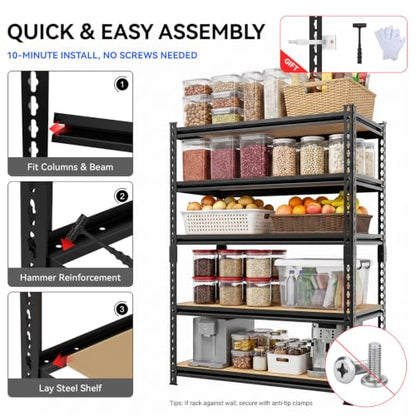 3000LBS Storage Rack,5-Tier Heavy-Duty Storage Shelving,Adjustable Metal Shelves,60" Hx28 Wx12 D Shelf for Warehouse,Garage,Pantry, Kitchen,Office