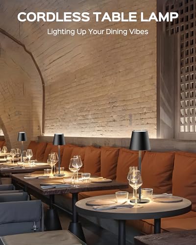 JACKYLED Cordless Table Lamps Rechargeable, 3 Adjustable Height, 5000 Capactiy Operated, 3 Colors Smooth Dimming, Portable LED Waterproof Table Lamp for Dining, Bedroom, Outdoor (2 Pack) - color: Black, size: 2 Pack-Round Base