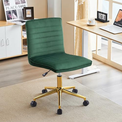Furnimart Velvet Home Office Armless Desk Chair Adjustable Task Chairs Small Swivel Upholstered Office Chair Students Desk Chair Mid-Back Home Office Chair Dorm Chair (Velvet-DarkGreen) - color: Velvet-darkgreen