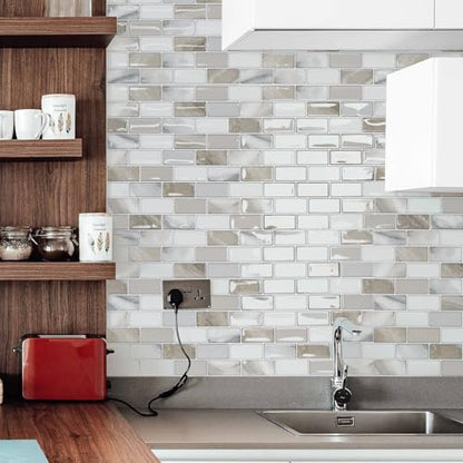 Art3d 10-Pack Marble Peel and Stick Backsplash, 12 x 12 in, Beige & White | Strong Adhesion, Lightweight, Cuttable, Waterproof, Fadeless, Crack Resistant, for Kitchen, Bedroom, Ideal for Recently Moved - color: Beige & White