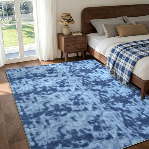 4x6 Tie-dye Teal Area Rug Non-Slip Washable Soft for Bedroom Living Room | Soft丨Stays Put丨Low Pile Thin丨Lays Flat丨Kid & Pet Friendly丨Dorm丨Dining Room丨Nursery丨Indoor丨Laundry丨Kids Room丨Carpet丨Home Decor - color: 01 Tie-dye Teal, size: 4' x 6' (Rectangular)