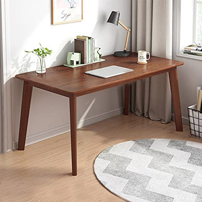 IOTXY Simple Wooden Writing Desk - Modern Minimalist Style PC Laptop Computer Workbench with Solid Wood Legs, 55" W Home Office Work Table for TV Stand Music Video Live Broadcast Workstation, Walnut | Nordic Minimalist Style, MDF Tabletop, Solid Wood Legs