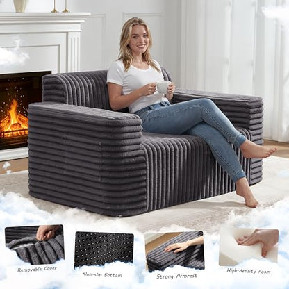 ZurNesfure Sofa Couch Loveseat Boneless Sofa with Pillow Darkgrey,Loveseat | No Assembly Need, Modern Couch with deep seat and Washable Cover Cloud Sofa for Living Room Bedroom Apartment - color: Stripe Darkgrey, size: Loveseat
