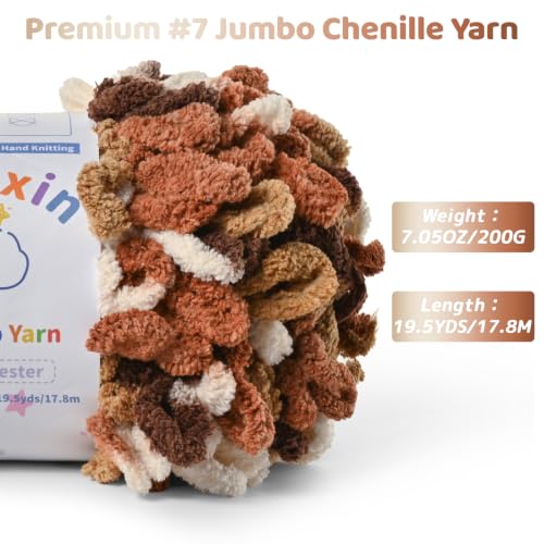 Super Soft Loop Yarn for Finger Knit, 3 Pack of 7.05oz/19.5yds Each, Chunky Blanket Yarn for Hand Knitting, #7 Jumbo Chenille Yarn, Fluffy Baby Blanket Yarn for Crochet Amigurumi (3 Cappuccino) - color: 3 Cappuccino