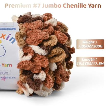 Super Soft Loop Yarn for Finger Knit, 3 Pack of 7.05oz/19.5yds Each, Chunky Blanket Yarn for Hand Knitting, #7 Jumbo Chenille Yarn, Fluffy Baby Blanket Yarn for Crochet Amigurumi (3 Cappuccino) - color: 3 Cappuccino
