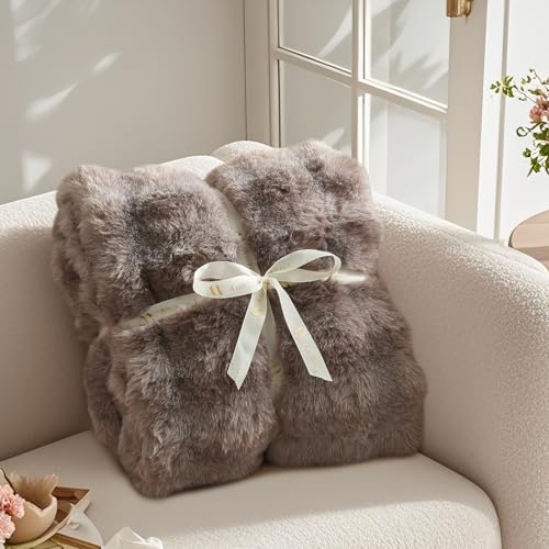 Faux Fur Throw Blanket, Ultra Soft Fuzzy Plush Bubble Blanket for Couch, Bed & Living Room, 60"x80", Cationic Bear Brown - color: Heather Brown, size: 60" x 80"