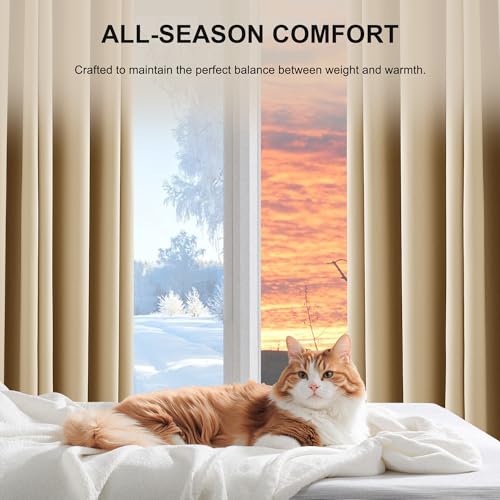 NICETOWN 100% Blackout Biscotti Beige Curtains, Rod Pocket Thermal Curtains Room Darkening Window Treatments for Bedroom/Nursery, W52 x L63, 2 Panels - color: Biscotti Beige, size: 52"W x 63"L (Pack of 2)