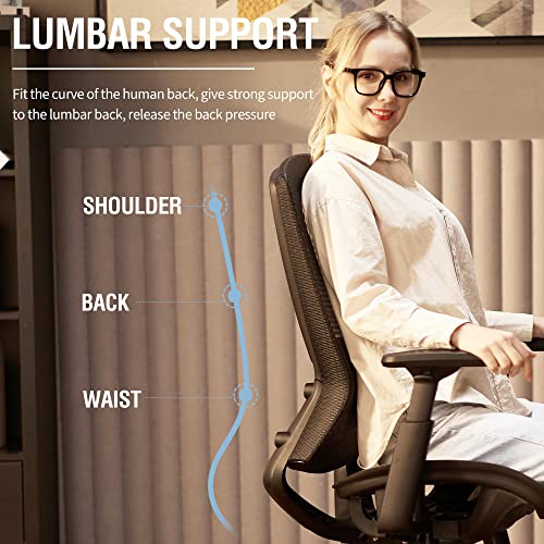 Ergonomic Mesh Office Chair,Comfy Computer Desk Chair - BIFMA 5.1 Certified Commercial Swivel Task Chair for Home Office - Adjustable Lumbar Support & Armrests,Tilt Function,Wide Seat (Black) - color: Black