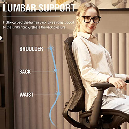 Ergonomic Mesh Office Chair,Comfy Computer Desk Chair - BIFMA 5.1 Certified Commercial Swivel Task Chair for Home Office - Adjustable Lumbar Support & Armrests,Tilt Function,Wide Seat (Black) - color: Black