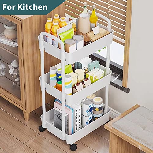 EZ COZY 3 Tier Rolling Cart, Plastic Diaper Cart Organizer with Wheels, Roller Cart for Diapers, Baby Nursery, Kitchen, Bathroom, Living Room and Bedside, White - color: White