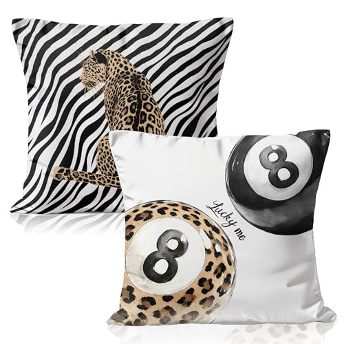 Trendy Funky Leopard Zebra Print Lucky 8 Ball Pillow Covers 18x18 Double-Sided, Funky Y2K Cheetah Animal Print Decorative Throw Pillow Covers Cases for Girls Room Dorm Apartment Home, Set of 2 - color: 14color