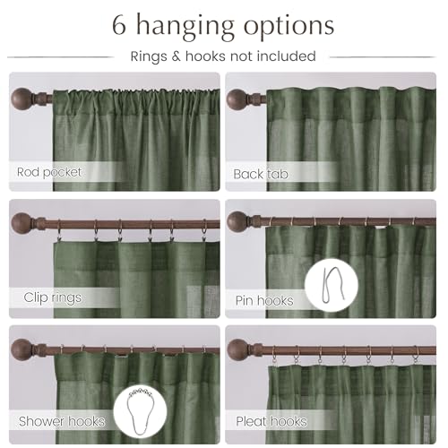 NICETOWN Thick Linen Blend Semi Sheer Forest Green Curtains, Pleat Tape Privacy Added Drapes with Light Filtering Window Treatments for Bedroom/Living Room, W52 x L108, 2 Panels - color: Forest Green, size: 52"W x 108"L (Pack of 2)