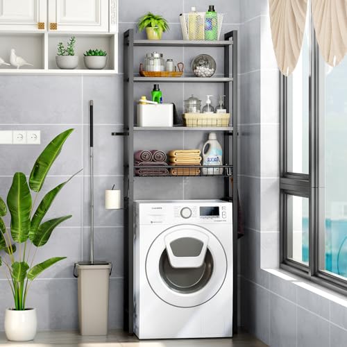 Kalrin Over-The-Toilet Storage Rack, 4-Tier Bathroom Organizer Shelf Over Toilet with Adjustable Shelf and Basket, Freestanding Space Saver Bathroom Shelves Above Toilet for Room (Pure Gray) - color: Pure Gray