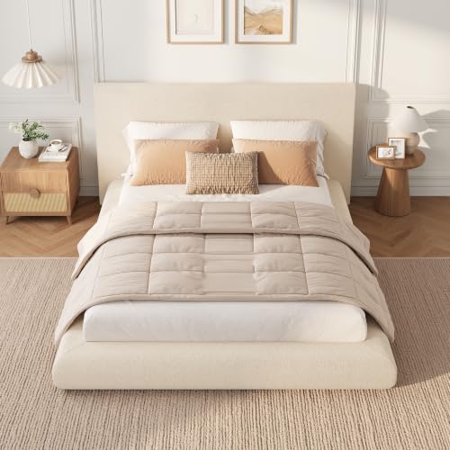 Garvee Cloud Bed Frame King Size with Upholstered Headboard | Modern Cloud Platform Bed King, No Box Spring Needed, Easy Assembly, Soft Plush Fabric, Noise-free, Beige - color: Off-white, size: King (U.S. Standard)