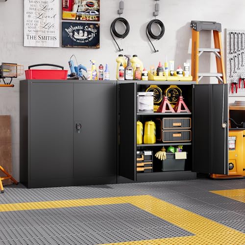 Metal Storage Cabinets with Lock Door,2 Adjustable Shelves Organizer Steel Storage Cabinets for Home,Office,Warehouse,Garage,Employee Lockers(Black) - color: Black, size: 16"D x 32"W x 36"H