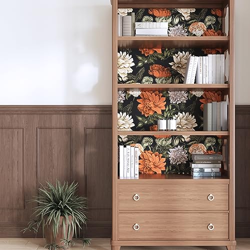 Orange Vintage Floral Peel and Stick Wallpaper 17.5" x 118" | Waterproof Vinyl Self Adhesive Removable Renter Friendly Floral Contact Paper - color: Orange, size: 17.5" x 118"