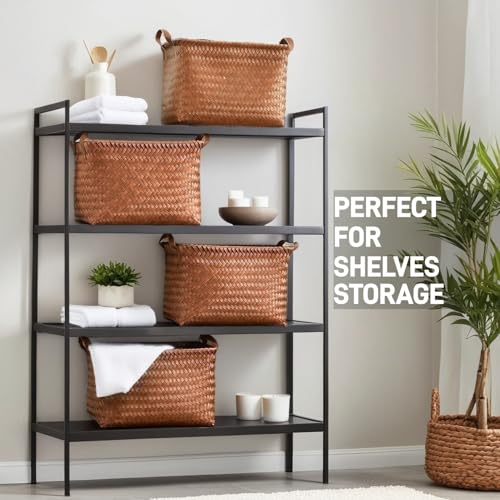 GIB Wicker Woven Storage Baskets for Organizing Blankets Laundry Shelves | Clothes Hamper, Large Closet Storage Bins Organizer, for Living Room Toys Shoes Organization, Plastic Rattan, Brown, 4 Pack - color: Brown, size: Medium