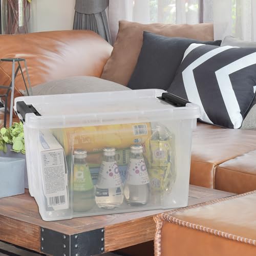 4-Pack 24 Quart Storage Box, Clear Plastic Storage Bin with Wheels | Secure Black Side Latches, Built-In Rolling Wheels, Space-Saving Stackable Home Organizer - size: 24 quart