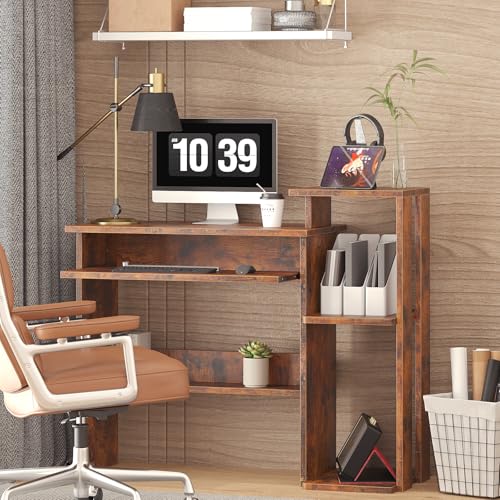 ALISENED Computer Desk with Storage Shelves, Home Office Desk with Monitor Stand, Small Writing Desk Table with Keyboard Tray,Study Table with CPU Stand for Small Spaces (35"-Rusitc Brown) - color: 35"-rusitc Brown
