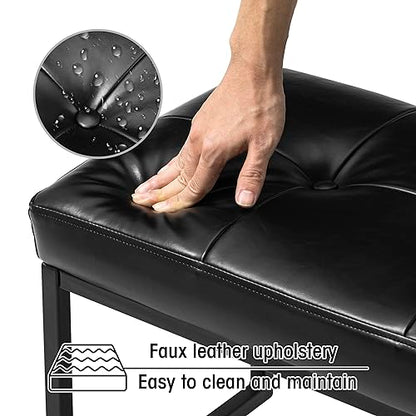 Glitzhome Ottoman Bench Pack of 2, Modern PU Leather Vanity Stools Chairs with Metal Frame, Makeup Stool Padded Foot Rest Stool for Living Room Vanity, Entryway, Bathroom, Black - color: Black, Pack of 2