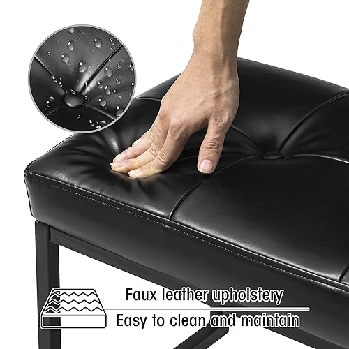 Glitzhome Ottoman Bench, Modern PU Leather Vanity Stools Chairs with Metal Frame, Makeup Stool Padded Foot Rest Stool for Living Room Vanity, Entryway, Bathroom, Black - color: Black