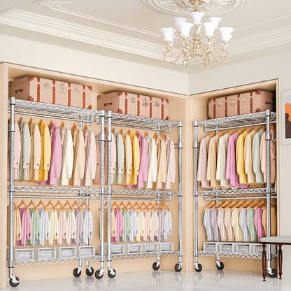 M MZG Heavy Duty Rolling Garment Rack 3 Tiers Adjustable Wire Shelving Clothes Rack with 2 Rods and Side Hooks, Storage Closet Clothing Rack with Wheels Chrome 17.7" D x 47.2" W x 83.6" H - color: Chrome, size: 3 Tiers with 2 rods, 17.7"D x 47.2"W x 83.6"