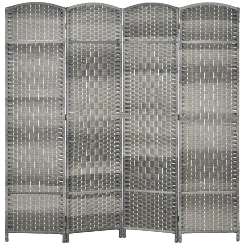 Folding Room Divider, 6Ft Tall Privacy Screen, Hand-Woven Wicker Style Freestanding Wall Partition for Home Office Bedroom, No Assembly Required - color: Mixed Gray, size: 4 Panel
