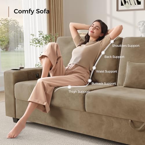 COPIAE Loveseat Sofa, Larger Couch Velvet Fabric with Storage, Charging Ports, Heightened Backrests, Removable Cover Modern Comfy Couches Easy Assembly for Living Room, 88 Inch Gold - color: Gold