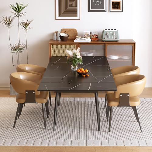 62.9"–94.4" Extendable Dining Table with Heat-Resistant Tabletop | Black Kitchen Table for 6–10, with Scratch-Resistant Sintered Stone & Stainless Steel Legs, Modern Splace Saving Furniture - color: Black 62.9” of 94.4”