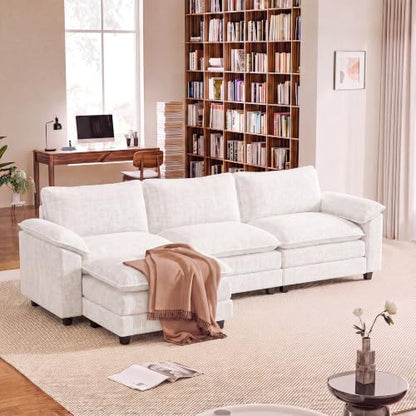 Homall 118.9" L Shaped Cloud Couch, Modular Sectional Sofa for Living Room | Comfy Chenille, Movable Ottoman, 3 Seat, Double Layer Cushion, Sturdy Frame, High-Density Foam, Easy Assembly, White - color: White, size: L Shaped Sofa
