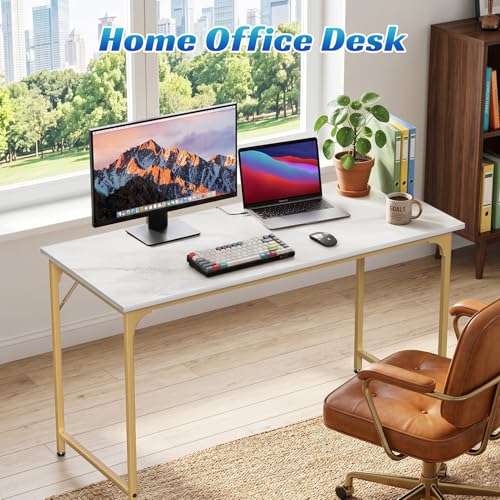 47 inch Computer Desk Modern Writing Desk, Simple Study Table, Industrial Office Desk, Sturdy Laptop Table for Home Office - color: Gold, size: 47 inch