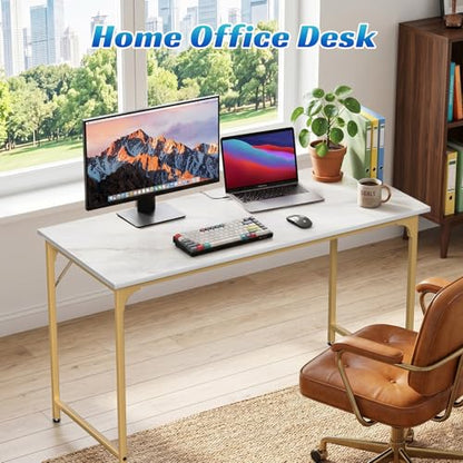 47 inch Computer Desk Modern Writing Desk, Simple Study Table, Industrial Office Desk, Sturdy Laptop Table for Home Office - color: Gold, size: 47 inch