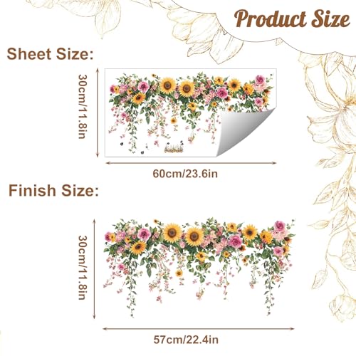 Green Sunflower Wall Decals, Removable PVC Stickers Indoor Decor | Vivid Sunflower Print, Self-adhesive Easy Install, No Wall Scratches, Fits Walls Doors Cabinets Windows Home Decor - style: Sunflower