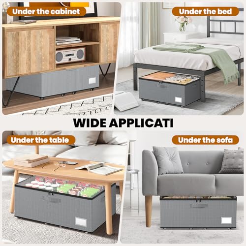 Dayacoco Under Bed Storage With Wheels,10in Underbed Storage Containers 65L | Large Capacity Underbed Storage, No Assembly Required Rolling Under Bed Storage for Clothes Blankets Shoes Grey - size: 10.1 inch height-grey