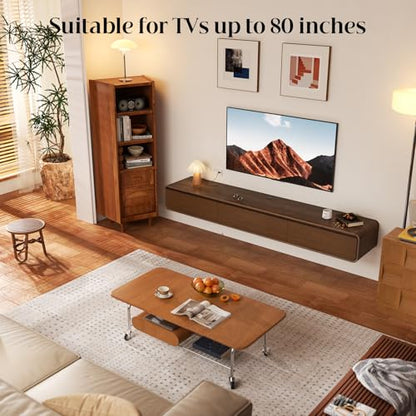 71" Floating TV Stand Wall Mounted, Floating Entertainment Center for TVs up to 80 inch, TV Media Console with Flip-Down Doors, Cable Management for Living Room Bedroom Walnut
