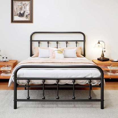 Vengarus Twin Metal Bed Frame with Victorian Headboard & Footboard, Black | 14" Twin Metal Platform Frame, Heavy Duty Steel Slat Support, Noise Free, No Box Spring Needed, Easy Disassembly & Transport - size: Twin