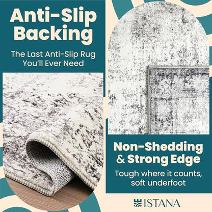 Grey & Beige 3x5 Area Rug - Kid & Pet Friendly, Washable - Istana - color: Misty Grey, size: 3' x 5' (Rectangular)