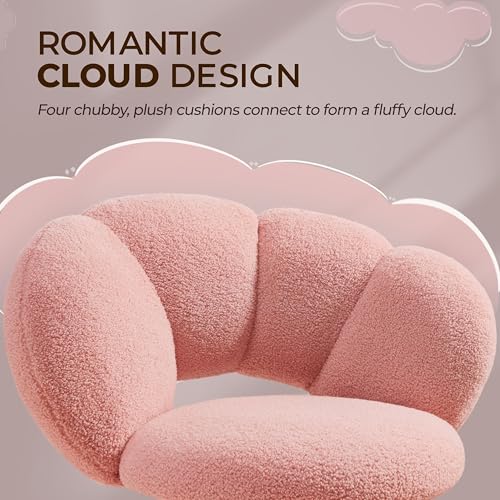 Yaheetech Pink Petal Boucle Makeup Vanity Desk Chair with Wheels, Swivel | Soft foam-padded boucle fabric fits vanity, bedroom, office or sewing desks; adjustable height, swivel wheels, fast assembly. - color: Pink