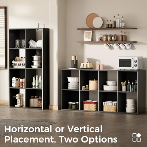 COMHOMA 8 Wood Cube Storage Organizer with Open Back and Removable Back Panels, 11In Black Cube Storage Bookshelf, Cubicle Shelf Bookcase for Home Office Bedroom Living Room, Vertical or Horizontal