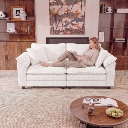 JUMMICO 79" Loveseat Sofa, Cloud Couch, Deep Seat, White | Comfy Chenille, Double Layer Cushion, Wide Armrest, High-Density Foam, 2 Seat Couch for Living Room Apartment, Small Spaces - color: White, size: Loveseat Sofa