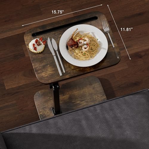 TV Tray Side Table for Couch | 360° Swivel, Adjustable Height Rotating, C Table End Table Laptop Desk, Phone & Tablet Slot - color: Rustic Brown