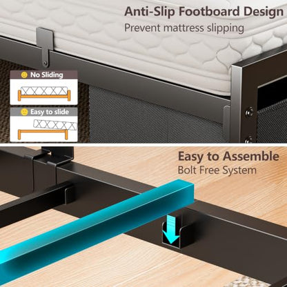 Queen Bed Frame with 2 Storage Drawers & Upholstered Headboard | Metal Platform Bed with Storage Shelf, Charging Station, LED Lights and Heavy-Duty slats, No Spring Box Needed, Noise-Free - size: Queen, style: Bed Frame with Drawer