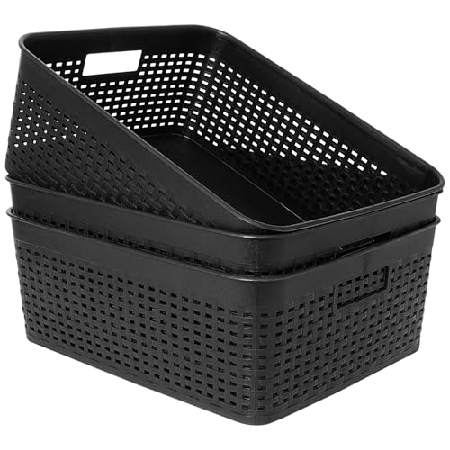 Soddeph Plastic Storage Baskets for Cabinets, Household Pantry Organization with Handle,Organizer Bins for Room,Bathrooms,Under-Sink,Kitchen (Black, L-3PACK) - color: Black, size: L-3PACK